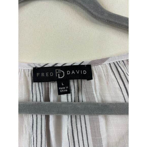 Fred David White and Grey Striped Blouse Size Large - Picture 2 of 4
